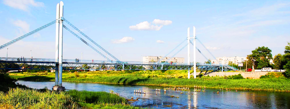 Construction of bridge crossing over Severski Donets river in Izium (Kharkov region)